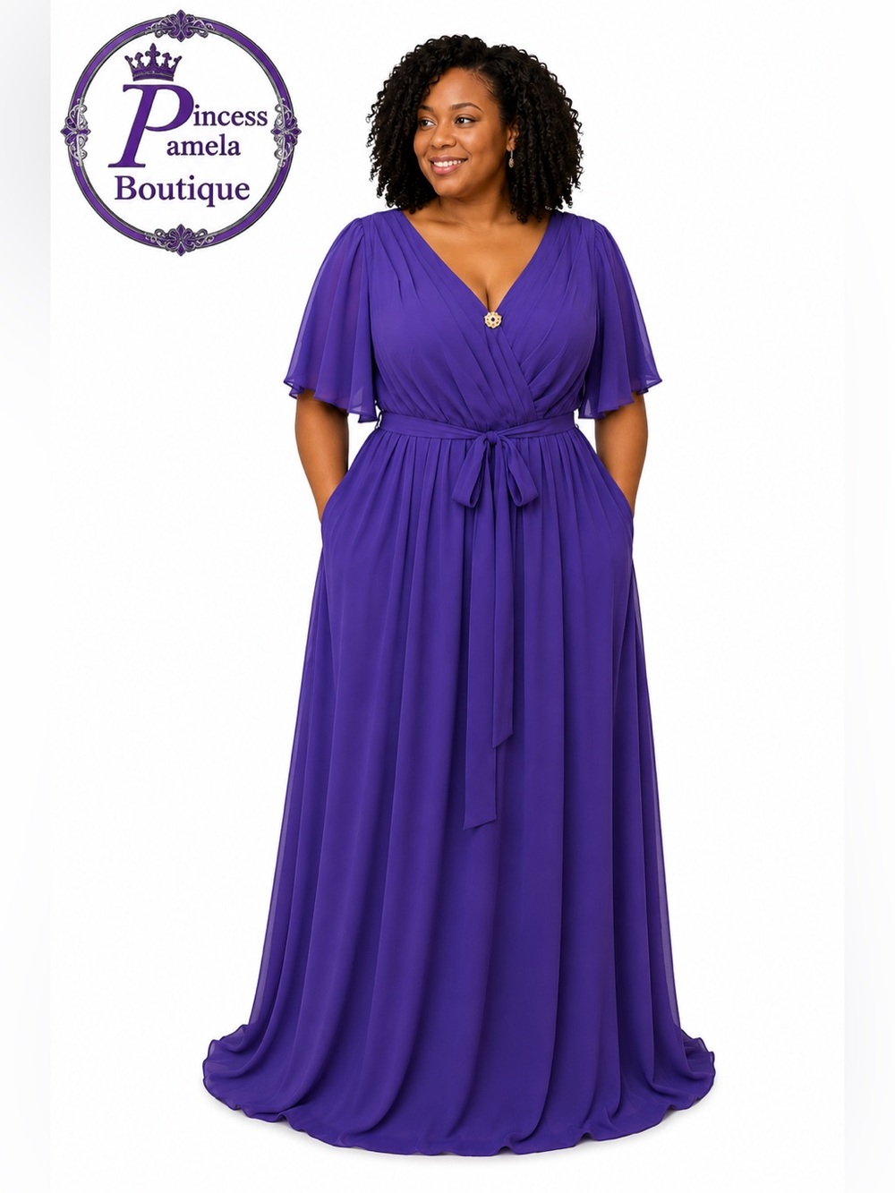 #460 Purple (Grape) flutter sleeve Chiffon gown-1X/Size 16W